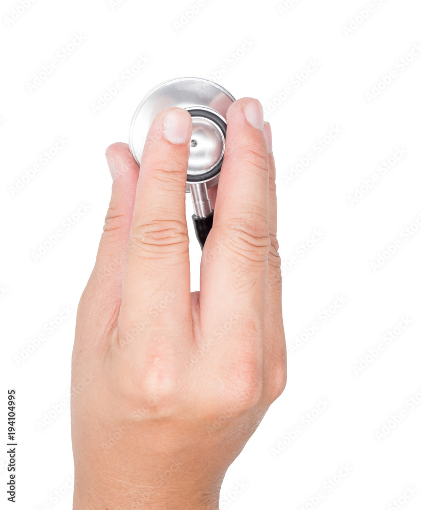 Fototapeta premium Hand holding a stethoscope checking your healthy concept on white background, Isolated