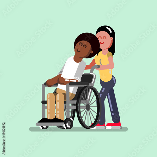 Voluntire female helps to disabled