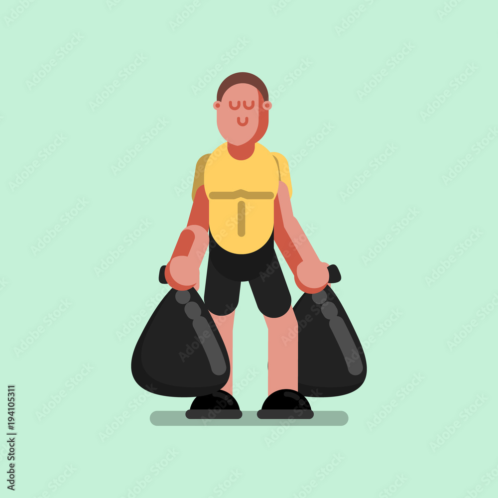 Voluntire with packa ges with garbage in hands Voluntire with packa ges with garbage in hands