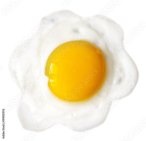 Tasty beautiful food fried egg on white background.