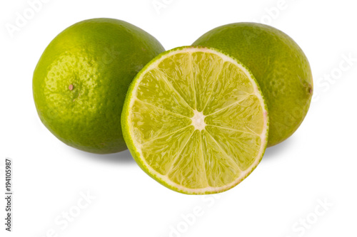 Fototapeta Naklejka Na Ścianę i Meble -  Sliced Fresh lime fruit isolated on white background.