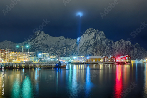 Svolvaer auf den Lofoten bei Nacht photo