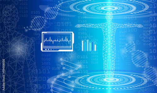 abstract background technology concept in blue light,brain and human body heal ,technology modern medical science in future and global international medical with tests analysis clone DNA human