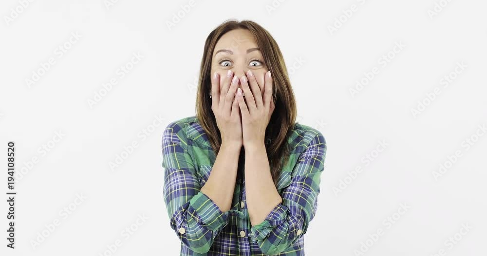Portrait of beautiful caucasian brunette woman very impressed and surprised. Portrait of beautiful caucasian brunette woman very impressed and surprised.