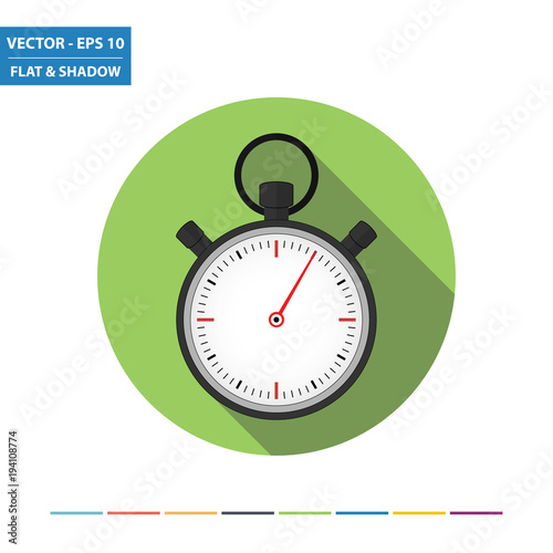 Stopwatch flat icon with long shadow. Vector Illustration.