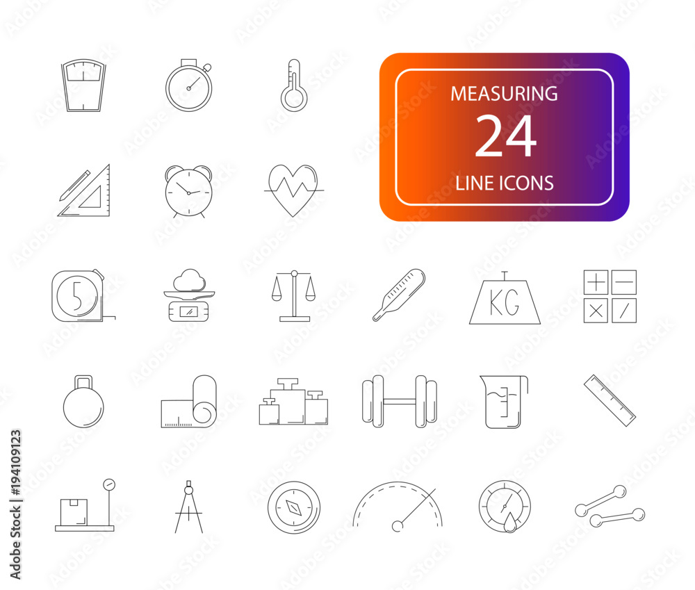 Line icons set. Measuring pack. Vector illustration Line icons set. Measuring pack. Vector illustration
