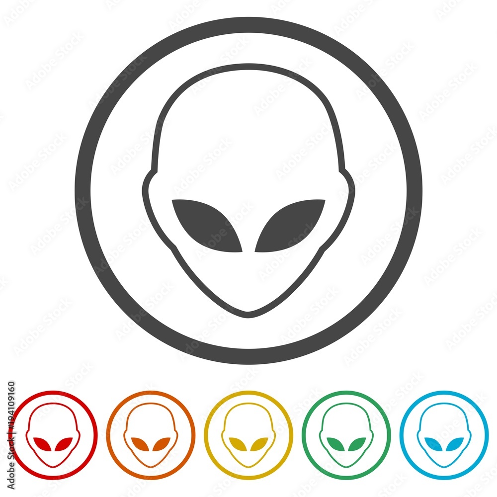 Alien head icon, Extraterrestrial alien face, 6 Colors Included Alien head icon, Extraterrestrial alien face, 6 Colors Included