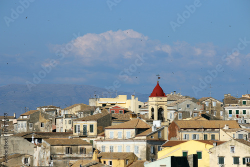 Corfu town old buildings cityscape summer season