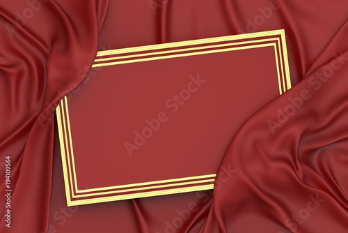 3d rendering red and gold frame and drapery