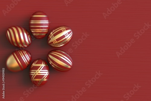 3d rendering red and gold easter eggs