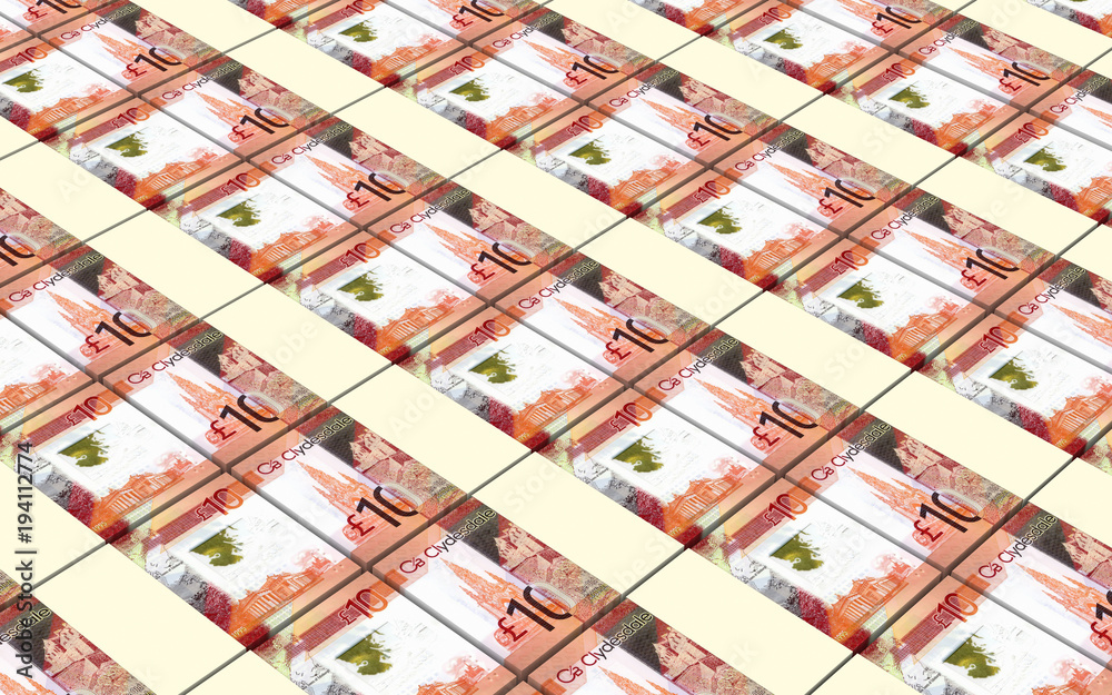 Scotland pound bills stacked background. 3D illustration Scotland pound bills stacked background. 3D illustration