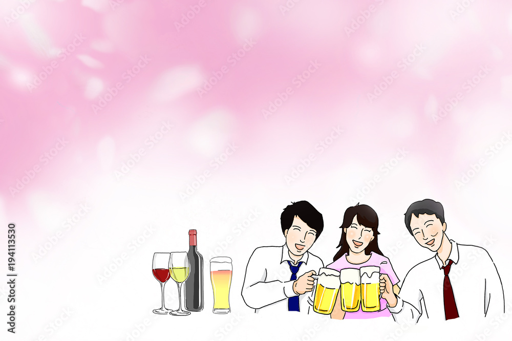 宴会 花見 会社員 手書きイラスト Stock Illustration Adobe Stock