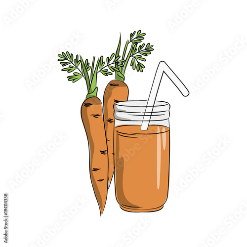 vector orange color carrot vegetable smoothy juice in jar, healthy vegetarian menu