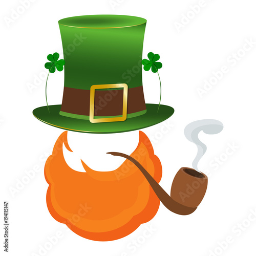 modern flat design icon on Saint Patrick's Day character leprechaun. Irish leprechaun icon with pipe