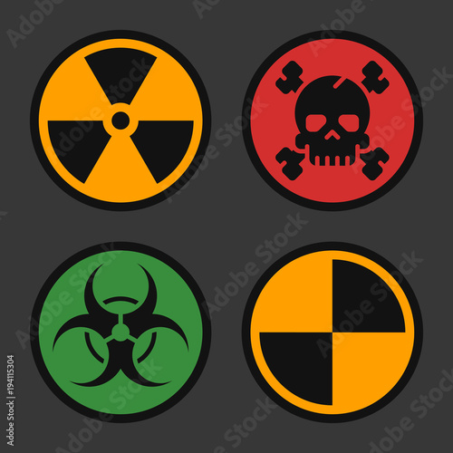Radiation Biohazard Death Quarantine. Set Signs. Danger Objects