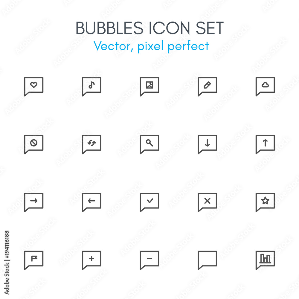 Bubbles theme, line icon set.