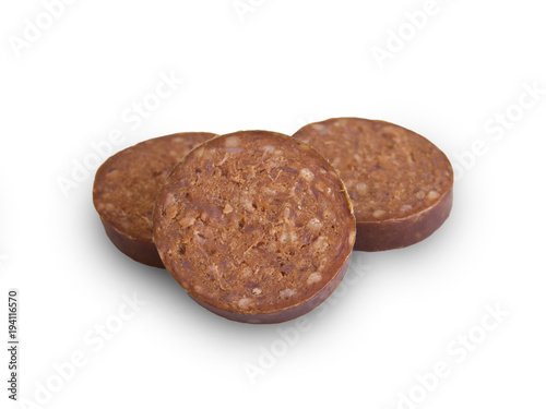 Turkey sausage sliced on a white background