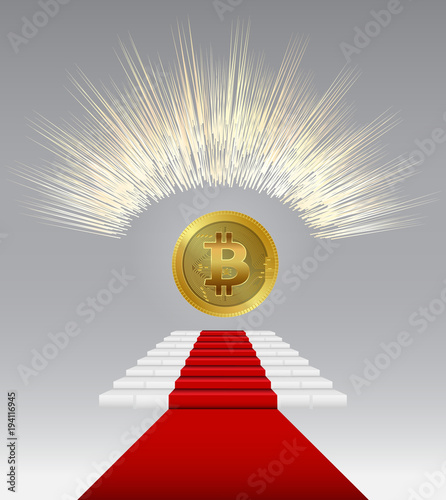 Gold bitcoin on the red carpet.