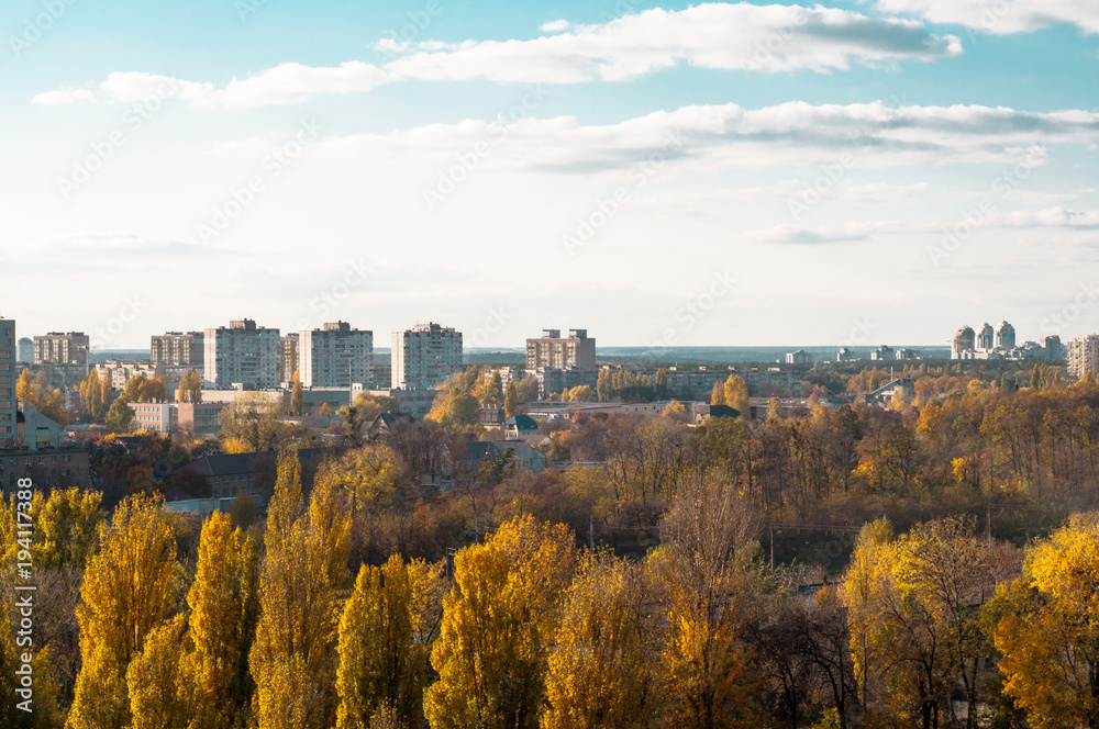 City of Kiev in the autumn. Houses and sky.

