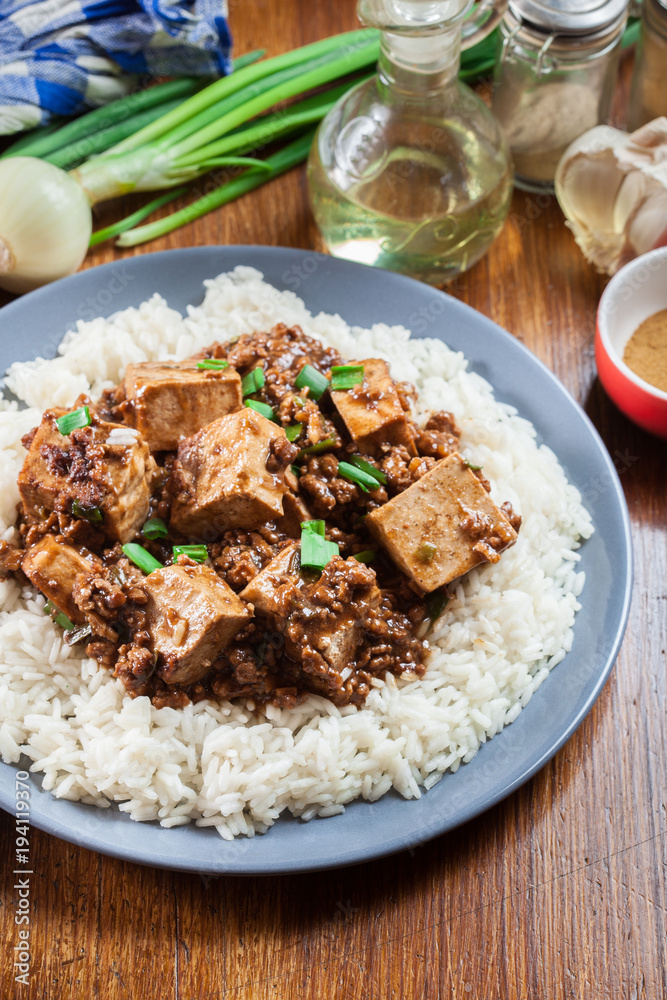 Mapo Tofu - sichuan spicy dish served with rice Mapo Tofu - sichuan spicy dish served with rice