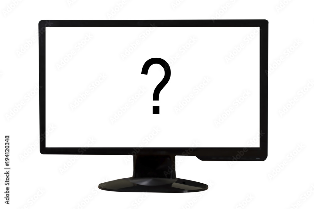 computer monitor with question mark on screen, isolated on white background computer monitor with question mark on screen, isolated on white background