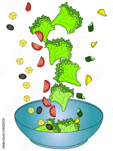 Ingredients Greek salad or Horiatiki salad. Proper nutrition. Food vector.