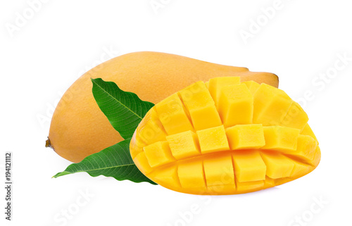 whole ripe mango fruit isolated on white background