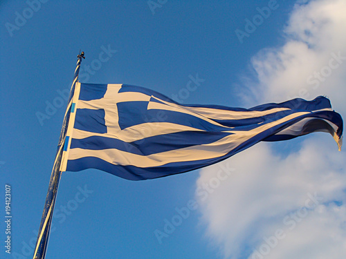Greece Flag waving on blue sky background