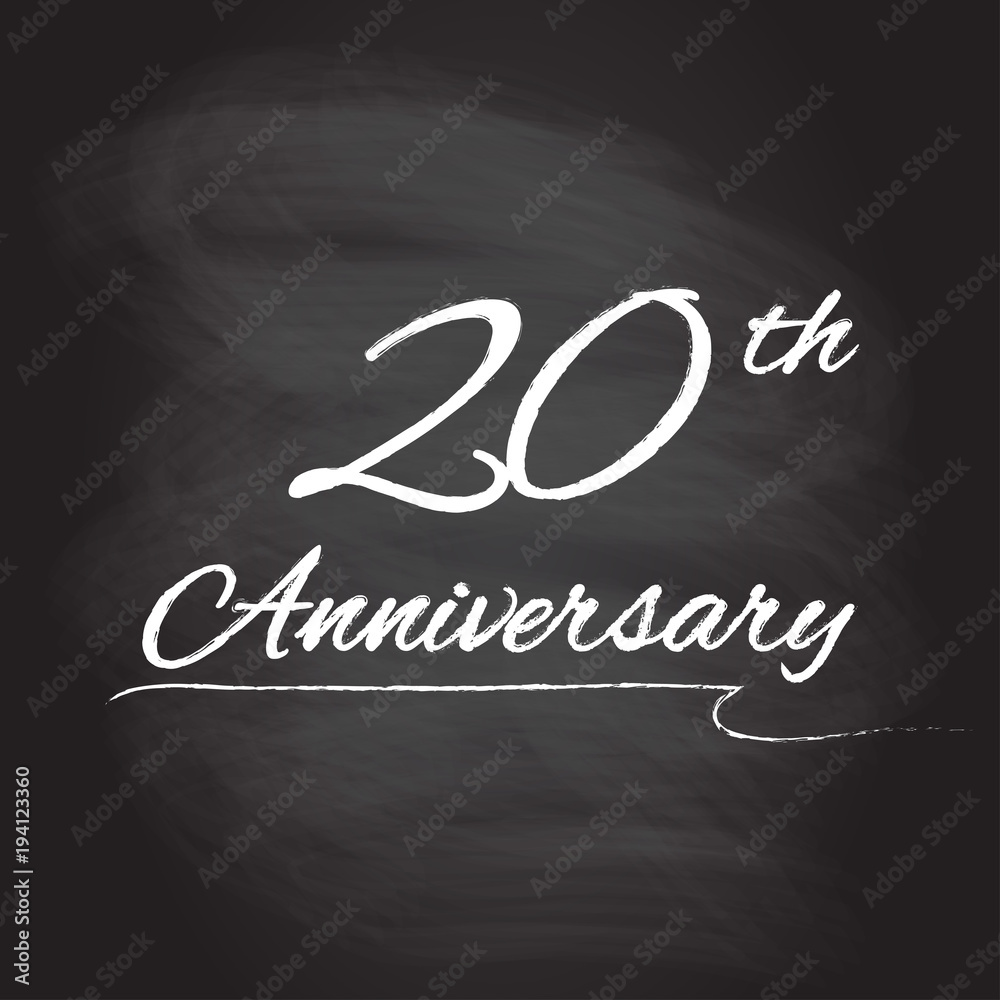 20th anniversary emblem hand drawn by chalk. 20 years celebration isolated on blackboard background. Vector illustration.