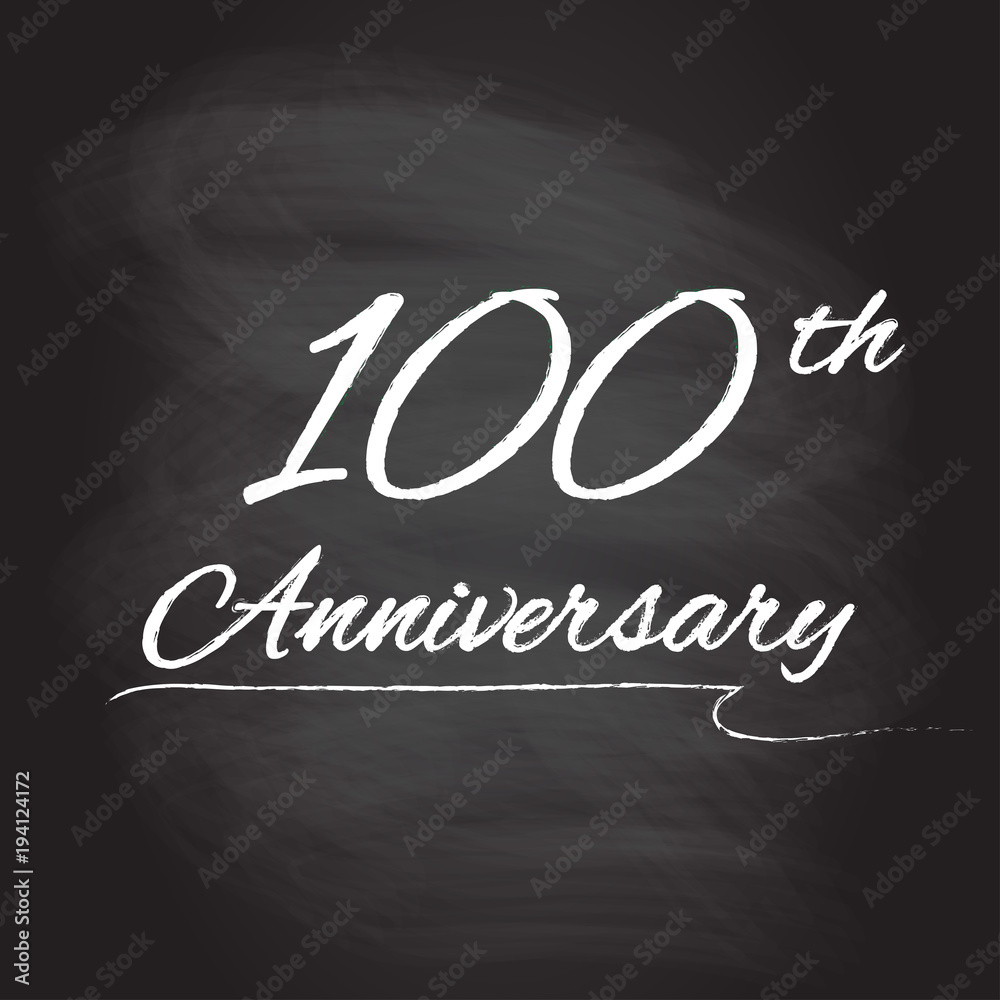 100th anniversary emblem hand drawn by chalk. 100 years celebration isolated on blackboard background. Vector illustration.