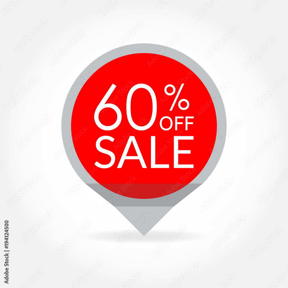 Sale and discount pointer or sticker. 60 percent price off tag icon. Vector illustration. Sale and discount pointer or sticker. 60 percent price off tag icon. Vector illustration.