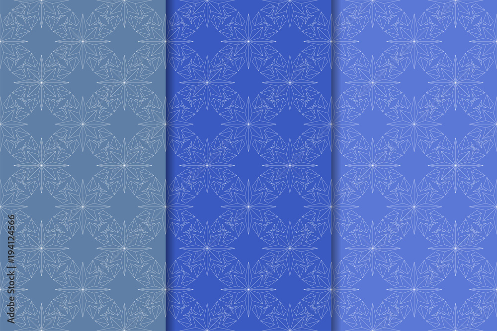 Set of floral ornaments. Vertical blue seamless patterns Set of floral ornaments. Vertical blue seamless patterns