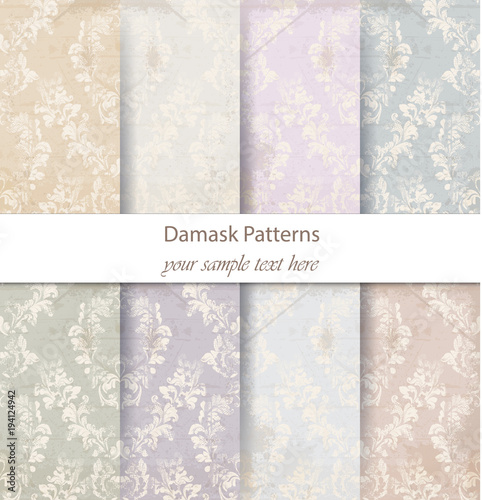 Damask patterns set collection Vector. Baroque ornament decor. Vintage backgr...