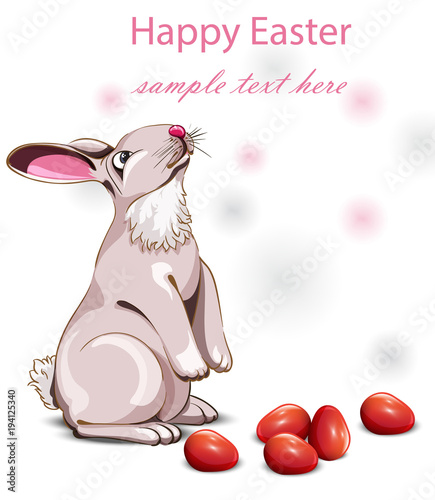 Happy Easter card with cute rabbit. Vector