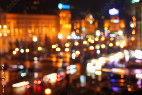 Blurred abstract background lights in Kiev, Ukraine. Beautiful cityscape view
