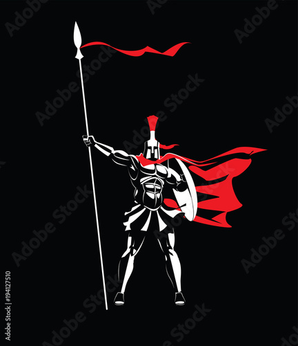 Spartan warrior in a helmet, with a spear and a shield.