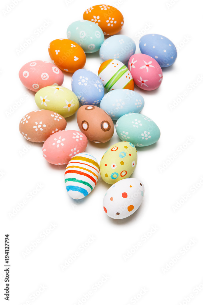 Colorful easter eggs isolated over white background. Top view of easte eggs with copy cpace Colorful easter eggs isolated over white background. Top view of easte eggs with copy cpace