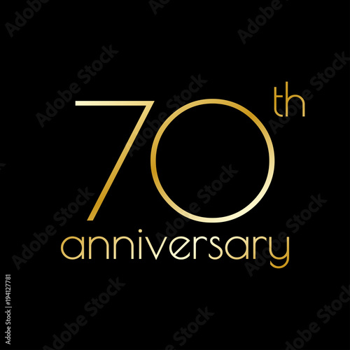 70th anniversary icon. 70 years celebrating and birthday golden logo. Vector illustration.
