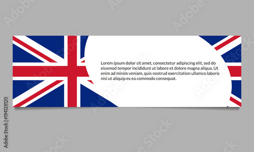 UK flag banner or header template. British flag background with space for text. Great Britain national symbol. Vector illustration.