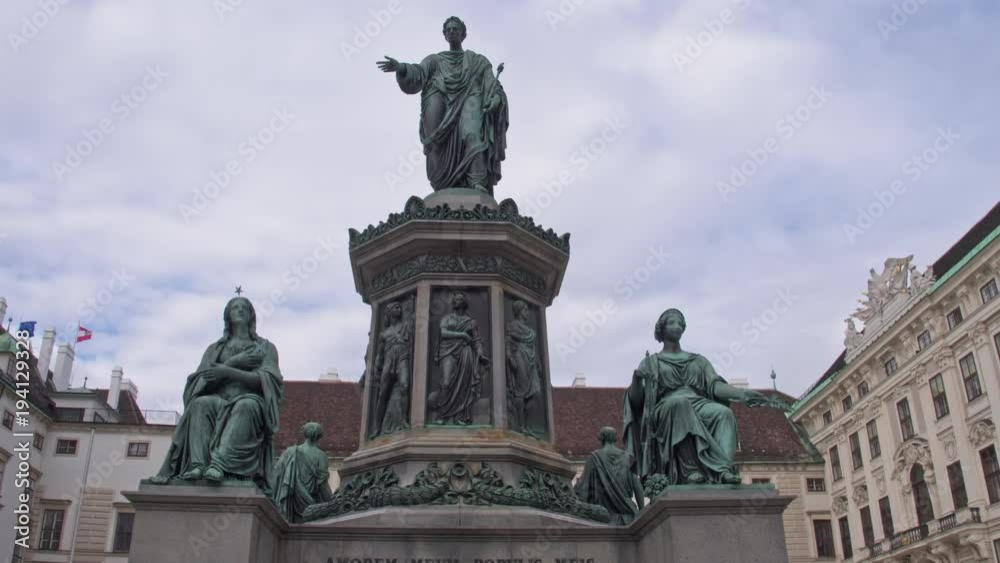 Architecture of the Austro-Hungarian Empire. Monument of the Kaiser Franz 1 in the Old City of Vienna. Dolly Shot Architecture of the Austro-Hungarian Empire. Monument of the Kaiser Franz 1 in the Old City of Vienna. Dolly Shot