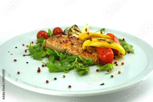 Salmon fish with grilled vegetables