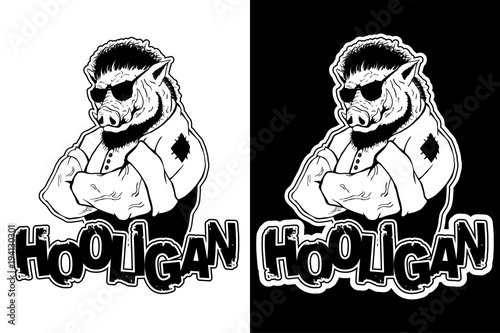 print on T-shirt "hooligan" with a boar image