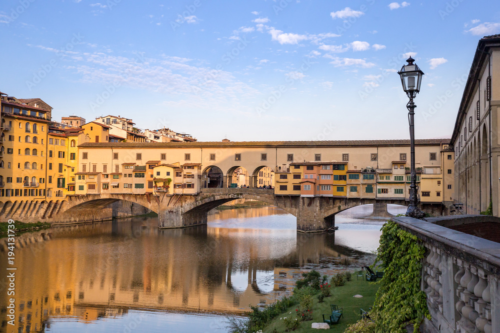 Ponte Vecchino over Arno River in Florence in Sunrise, Italy, Europe