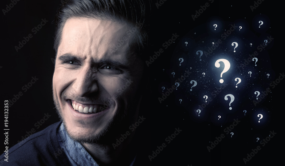 Fototapeta premium man with many question mark near him