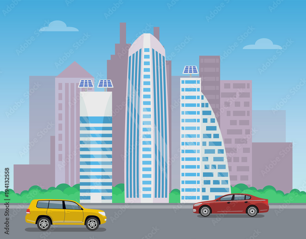 Modern City Landscape, Color Vector Illustration