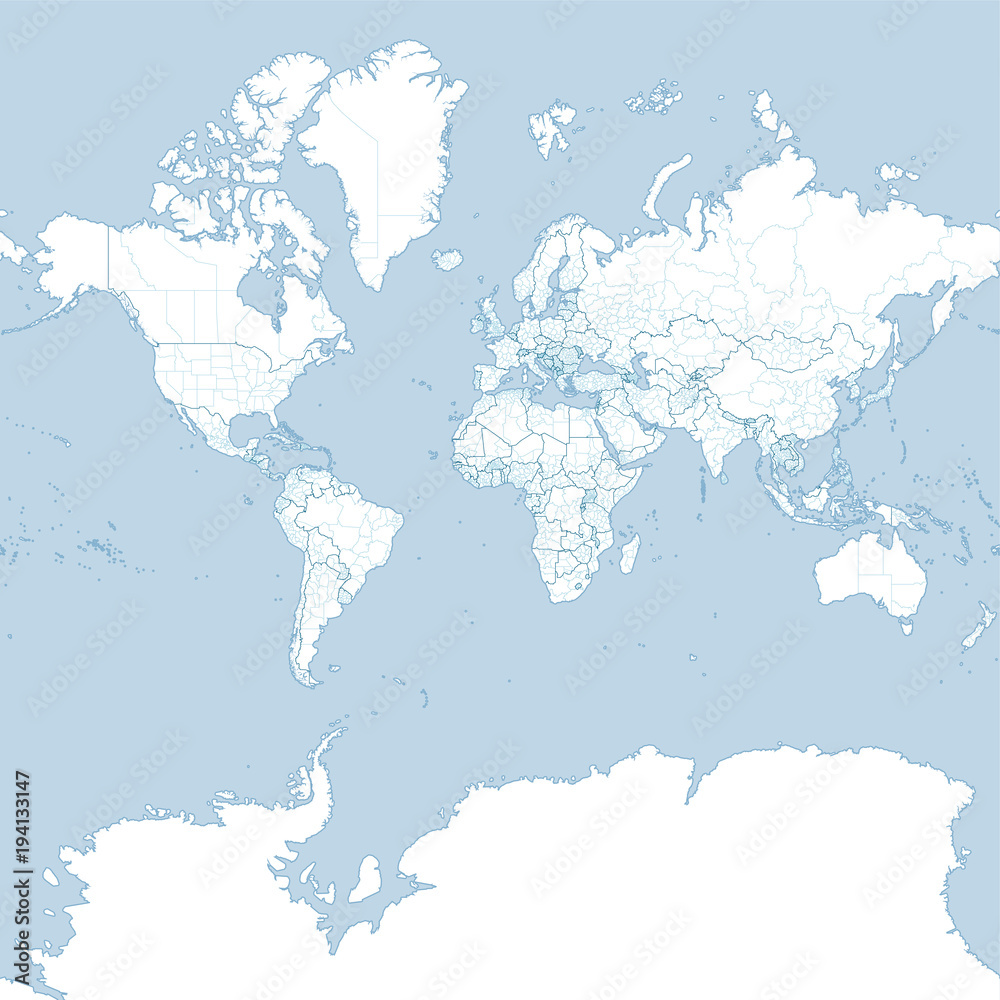 Cartina del mondo, planisfero politico. Cartina politica con confine degli  stati e divisione in regioni Stock Vector