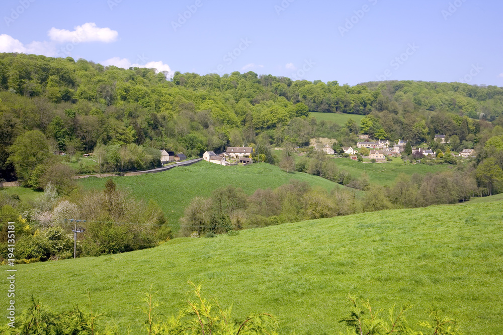 Spring sunshine on the idyllic rural hamlet of Slad and the Slad Valley, Gloucestershire, UK