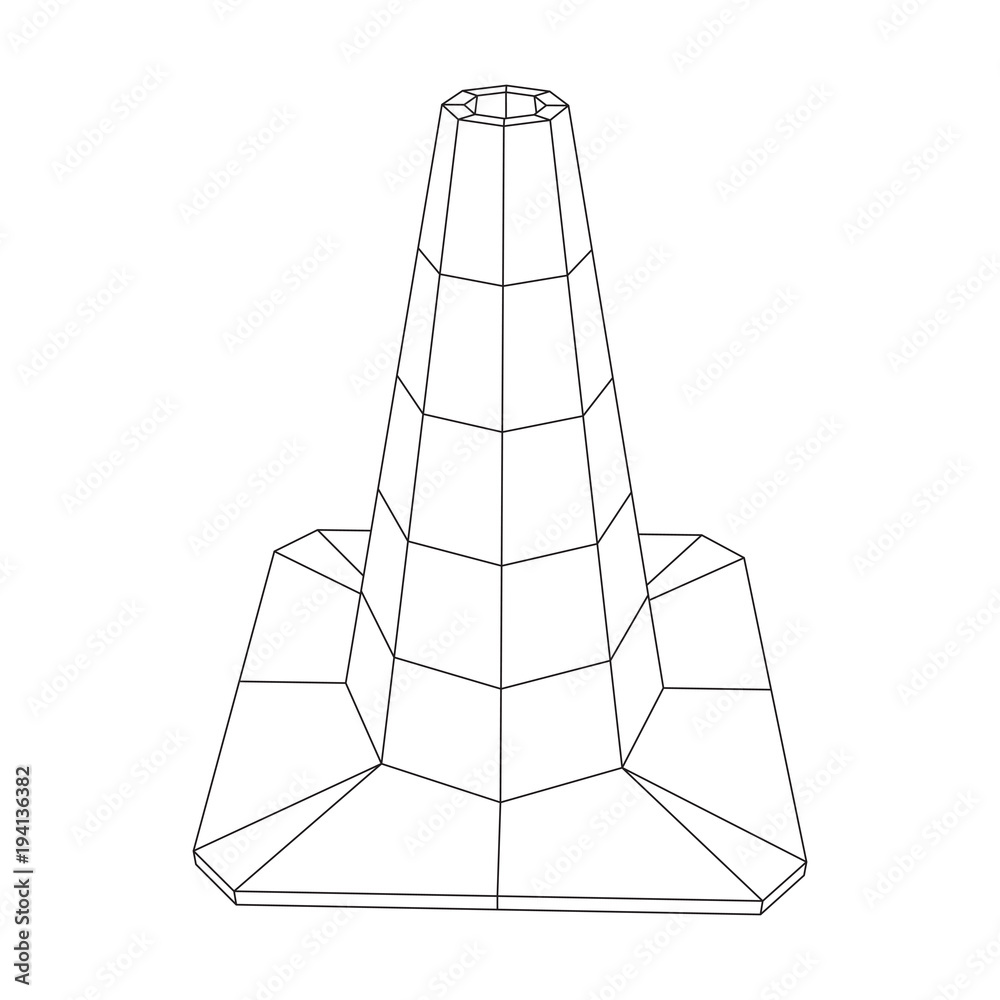 Traffic cone. Road sign wireframe low poly mesh vector illustration. Under construction concept. Traffic cone. Road sign wireframe low poly mesh vector illustration. Under construction concept.