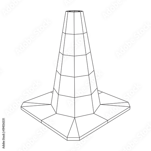 Traffic cone. Road sign wireframe low poly mesh vector illustration. Under construction concept.