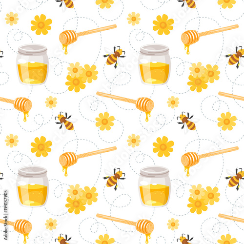  pattern with flying bees, honey